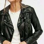 Free People black hooded leather jacket Photo 0