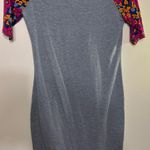 LuLaRoe Grey Julia Dress With Floral Sleeves Photo 4