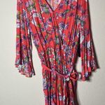 NWT Scoop Women Ruffle Tie Waist Pink Paisley Summer Romper 3/4 Sleeve XXL Photo 3