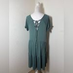 Kori  America‎ Blue Green Ruffled Tiered Mini Dress Size Medium Stretchy Boho Photo 3