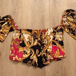 Y2K Baroque Print Off Shoulder Crop Top Boho Renaissance Style S/Chico USA Made Pink Photo 0