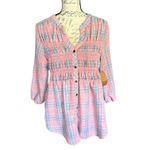 Eden & Olivia  Lightweight Pink Plaid Babydoll Shirt Size Large Photo 0