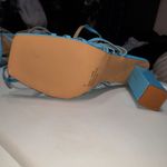 EGO  Square Toe Strappy Sandal Heel Aqua Patent Square Block Heel Sz 8 Photo 7