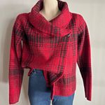 CHRISTIAN SIRIANO red black plaid single button cowl neck wool blend sweater Photo 0