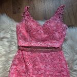 Mori Lee  Bright Pink 2 Piece Floral Sparkly Lace Up Prom Gown Photo 9