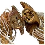 Clam Shell Vintage Multi Strand Seed Bead Necklace Gold & White Photo 3