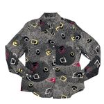 Piano Vintage Silk Printed Button Down Shirt Black Size M Photo 0