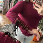 Free People maroon ribbed waffle knit thermal mock neck Photo 3