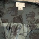 Ava & Viv  Shirt Womens Sz 1X  Balloon Sleeve Emerald Green Satin Floral Blouse Photo 2