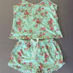 Floral Pajama Set Cami Top & Shorts Ruffle Trim Sleepwear Loungewear M Green Size M Photo 0