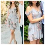 Lulus NWOT  Verona Light Blue Floral Print Off-the-Shoulder Lace Dress Photo 8