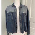 Rebecca Minkoff Jean Jacket Denim Shirt Crop Raw Hem Jewels Medium Photo 0