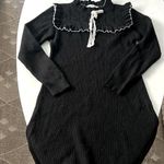 ZARA  GOTHIC STYLE HIGH COLLAR BLACK KNIT LONG SLEEVE MINI DRESS WITH BOW Medium Photo 3