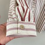 Umgee  Striped Henley Oversized Laser Cut Slouchy Long Sleeve Top Size L Photo 5