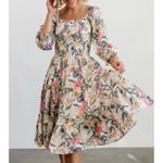 Baltic Born  Marta Smocked Midi Dress Multi Floral Tiered Skirt Large Photo 5