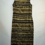 R & K Green Brown Tribal Print Sleeveless Maxi Shift Dress Size 8 Button Accents Photo 2
