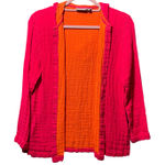 Chico's 1 Medium Crinkle Gauze Cardigan Pink Orange Linen Cotton Button Front Photo 0