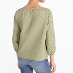 J.Crew  Mercantile Olive Green Eyelet Linen Long Sleeve Blouse Photo 1