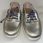 J Crew AJ825 Woman's Size 8 Gold Metallic Leather‎ Traditional Boat Shoes Photo 2