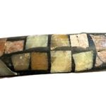 UNIQUE Gold Brass Brown Wood Resin Inlay 3" Diameter PLUS SIZE Bangle Bracelet Photo 2