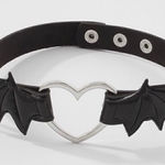 Goth Black Faux Leather Silver Heart Choker Photo 0