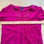 Ralph Lauren Lauren  Vibrant Fuchsia Linen Blouse Embroidered V-Neck‎ Top M Photo 4