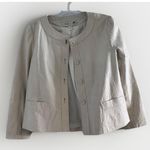 PRINGLE OF SCOTLAND White Ivory Leather Cropped Collarless Jacket Women's Coat 6 Photo 0