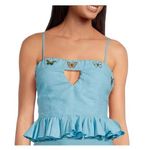 Fanm Mon XL Marion Front Keyhole Embroidered Butterfly Sleeveless Peplum Top NWT Blue Photo 0