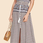 ✨Button Up Tassel Tie Shirred Waist Ornate Dress✨ Blue Size M Photo 0