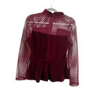 Charlotte Russe Women's Burgundy Velvet Mesh Peplum Blouse Juniors L Photo 4