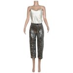 Anthropologie MAEVE x Colette Cropped Wide-Leg Sequin Pants, Silver, 25” Photo 5