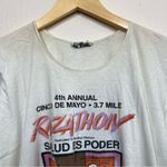 Vintage 1988 Double Bull White Distressed Razathon Short Sleeve Tee Size M Photo 3