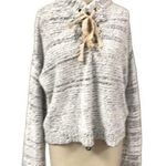 POL Lace-Up Chenille Sweater L White and Black Oversized Photo 0