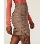 Sally LaPointe Skirt‎ Womens 4 Brown Grey Faux Leather Mini Ruched Tie Side Photo 2