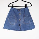 Gucci Marble Washed Cotton Stretch Logo Button Front Denim Mini Skirt In Blue 38 Photo 0