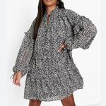 Boohoo Black and White Chiffon Ditzy Floral Smock Dress Plus Size 18 Photo 0