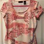 Apostrophe ‎ Stretch Pink Black Building Scene Size S 6-8 20" Longx17" Pit to Pit Photo 0