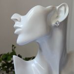 Gold with Clear Cubic Zirconia Oval Huggie Earrings Photo 2