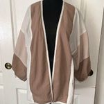 VTG BROWN CREAM WHITE COLOR BLOCK PUFF SLEEVE CARDIGAN Size M Photo 0