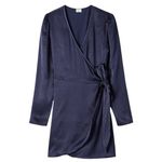 Aritzia Wilfred  Callie Satin Wrap Mini Dress Navy Polka Dot Size XS NWT Photo 2
