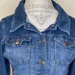 Stretchy Stylish Button Up Denim Jacket Blue Dark Wash Sexy Size Medium Photo 1