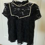 ZARA Black Ruffled High Neck Lace Top Photo 0