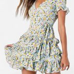 Lulus  Feeling Butterflies Light Blue Floral Tiered Ruffle Mini Dress Cottage Sm Photo 1
