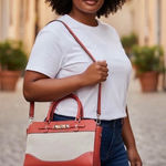 Guess Satchel Handbag Burnt Orange Canvas Leather Trim Top Handle Crossbody Bag Photo 0