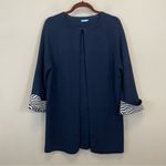 J. McLaughlin  Navy Blue Zebra Print Cuffs Open Knit Cardigan Coat Size‎ M Photo 1
