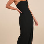 Lulus NWT  Seraphina Black Asymmetrical Column Maxi Dress Dinner Gala Size S Photo 0