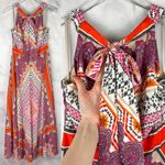 Chico's NWT Pleated High Neck Scarf Print Sleeveless A Line Maxi Dress Boho S Photo 0