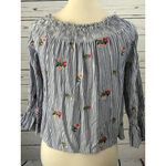 Miss Me Off the Shoulder Denim Blouse Medium Embroidered Sexy Top Striped Shirt Photo 1