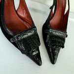 Donald Pliner  Leather Sling Back Mules Sz 8 Black Kitten Heels Kiltie Point Toe Photo 4