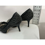 Nine West Womans  Jaquita Slip On Pumps 7 M Black Stiletto Peep Toe Brooch Detail Photo 4